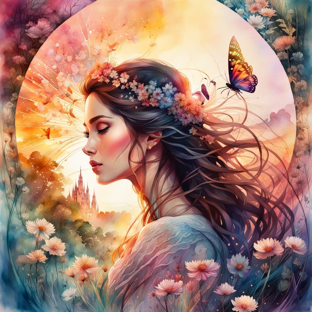 Bella in Double Exposure Watercolor Summerscape