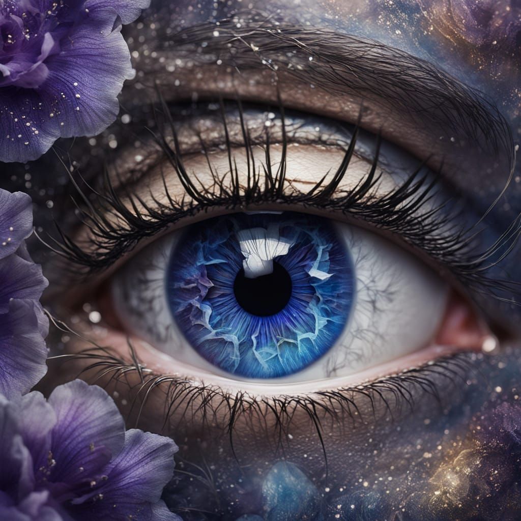 Surreal Eye Blossoms with Ethereal Blue and Purple Iris