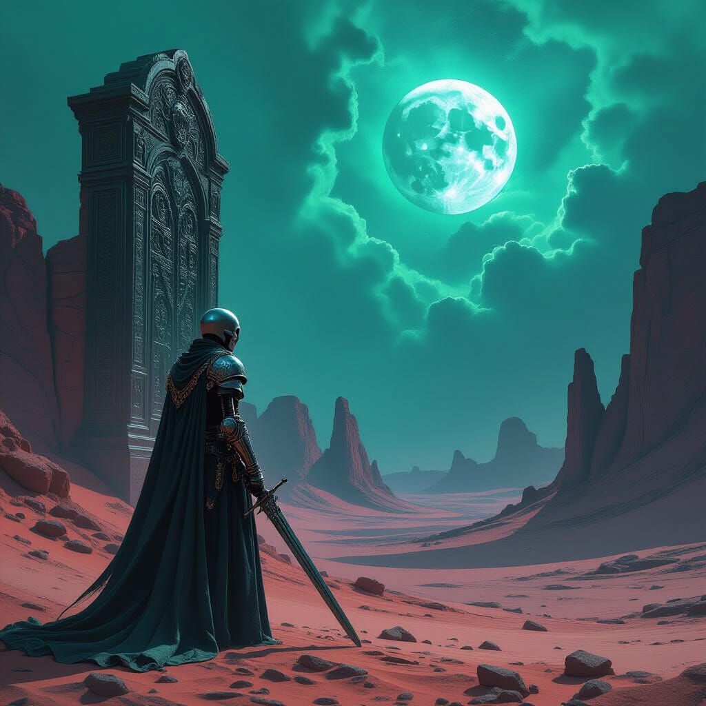 Skeleton Knight Guards Crumbling Obsidian Gate Under Nebula ...