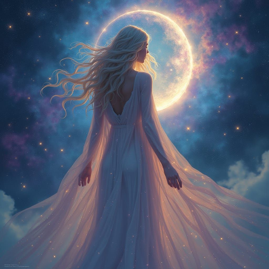 Ethereal Goddess Amidst Nebula in Matte Painting Style