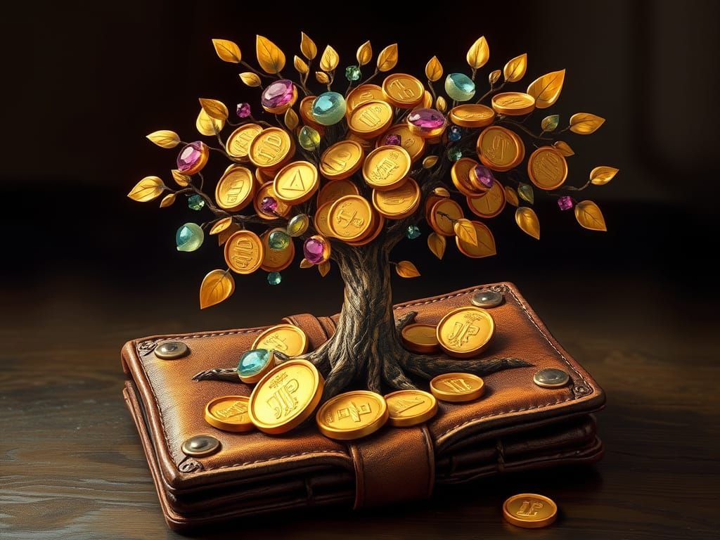 Money Tree Sprouting from Wallet with Gold Coins