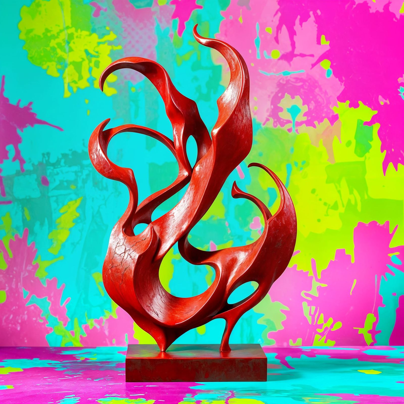 Vibrant Vermilion Metal Sculpture with Abstract, Asymmetrica...