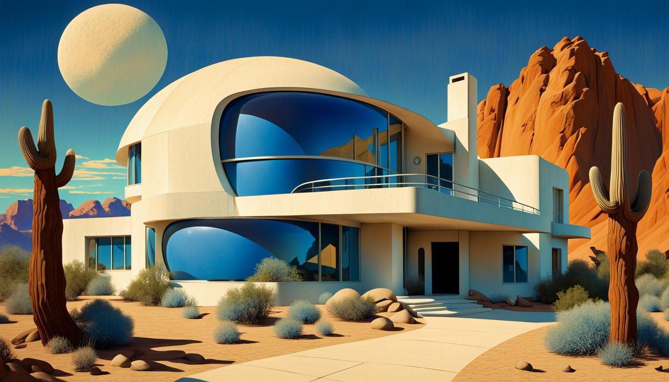 Retro Futuristic Desert Home Inspired by Golden Age Illustra...