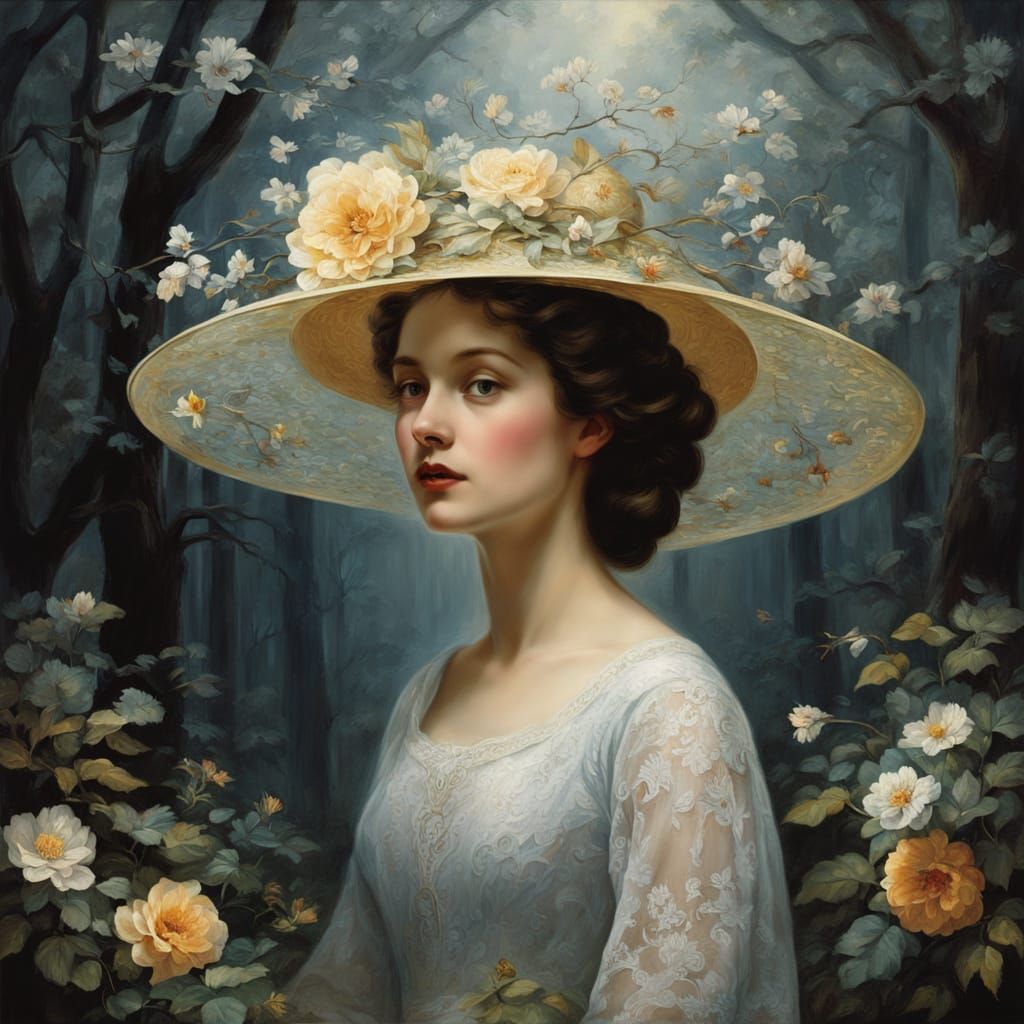 Ethereal Femme in Vintage Fantasy Landscape