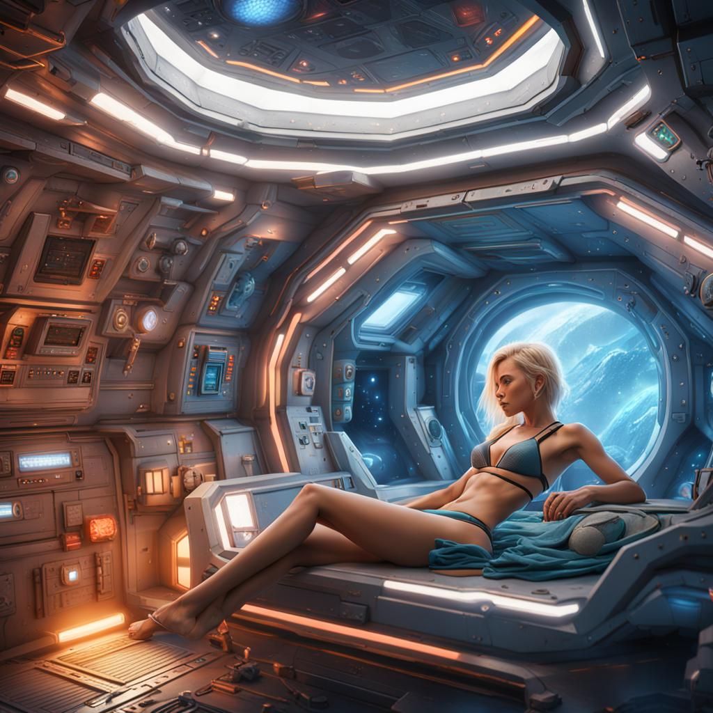 Bikini Model in Spaceship Sleeping Room