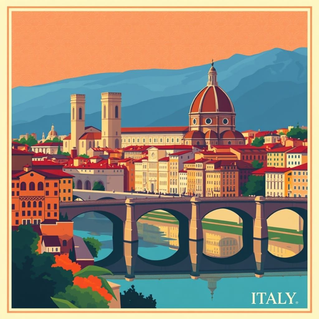 Florence Italy Vintage Travel Poster Art Deco