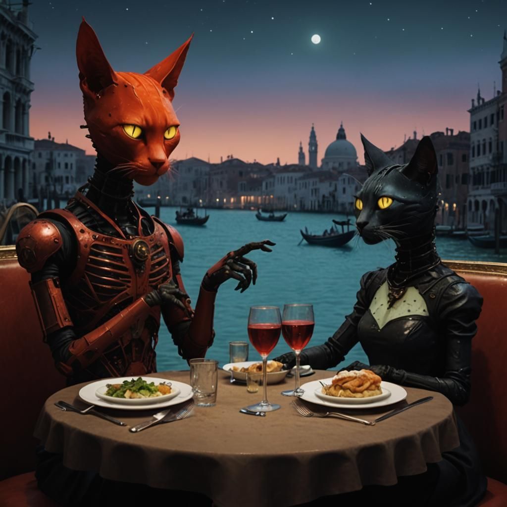 Martian Dreamscape: Cats Dine in Post-Apocalyptic Venice