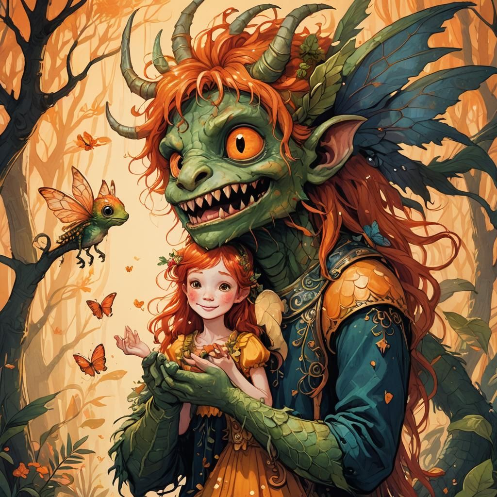 Whimsical Monster and Fairy Illustration