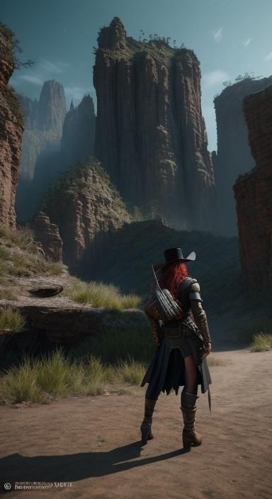 Wild West Redhead in Corset, Cinematic 3D Art