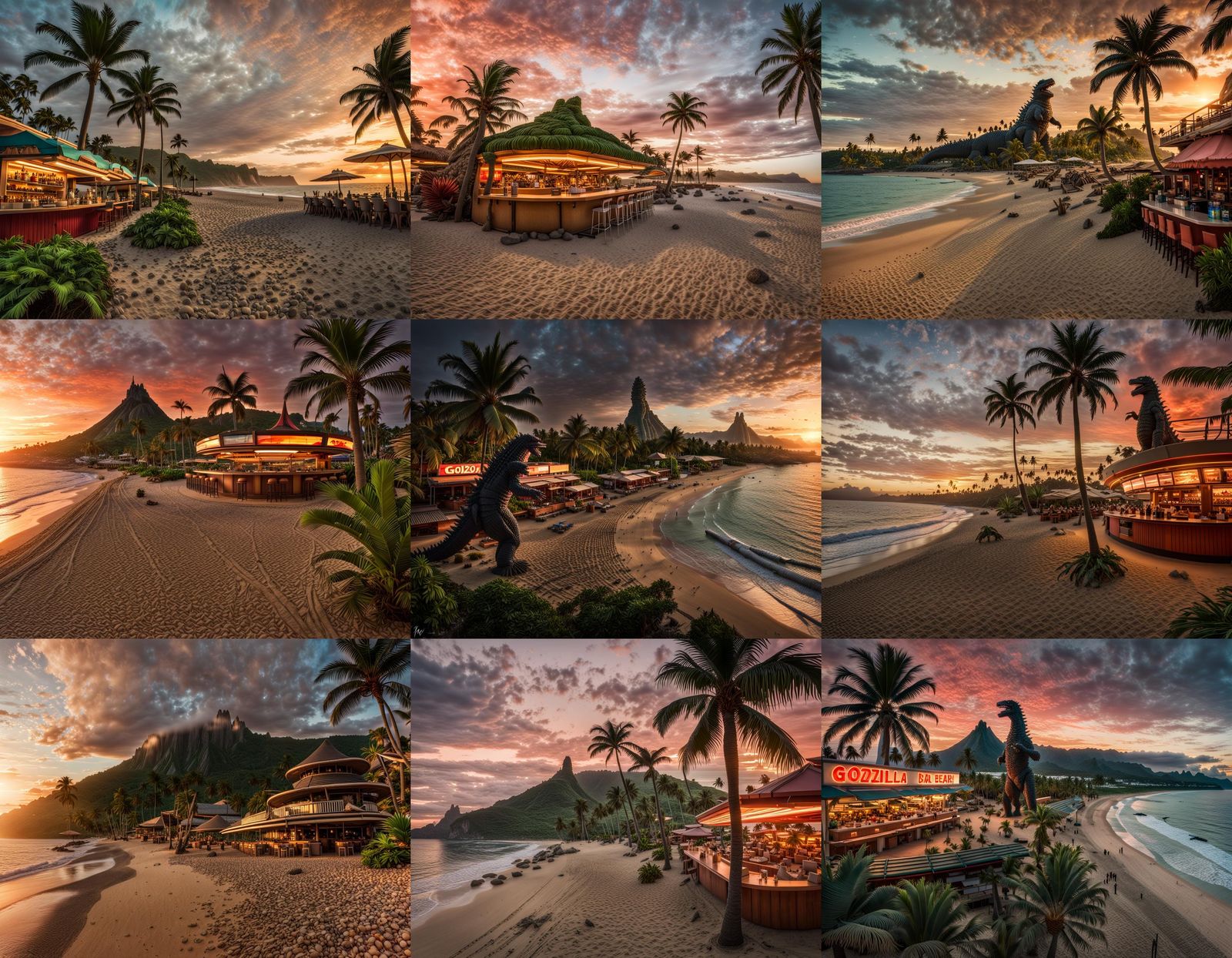 Tropical Beach Sunset Battle: Godzilla vs Gamora