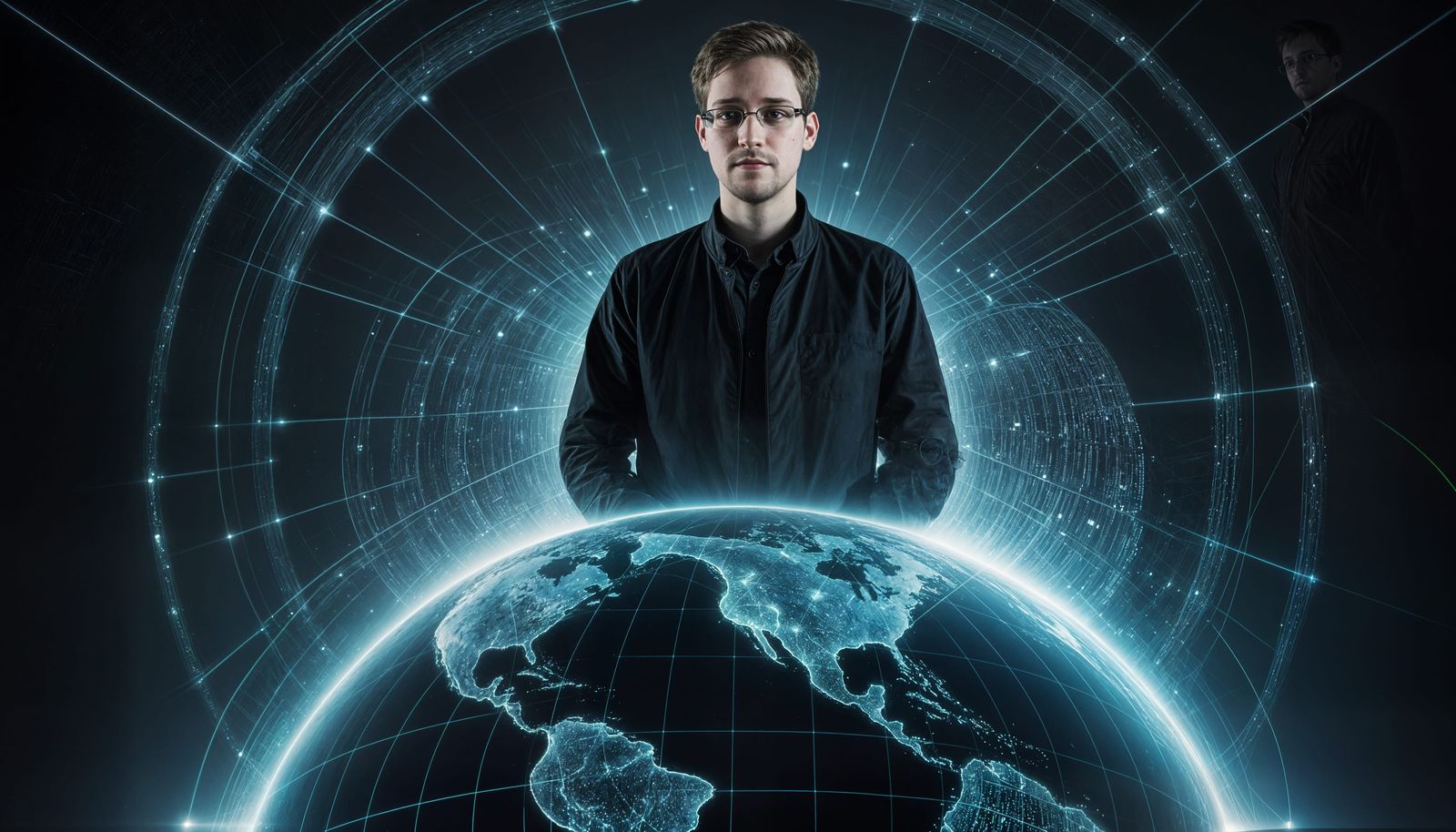 Edward Snowden on Digital Globe Symbolizing Privacy