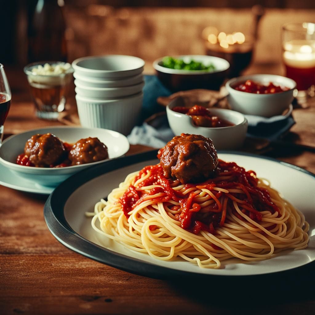 Cinematic Spaghetti and Meatball Dinner Still