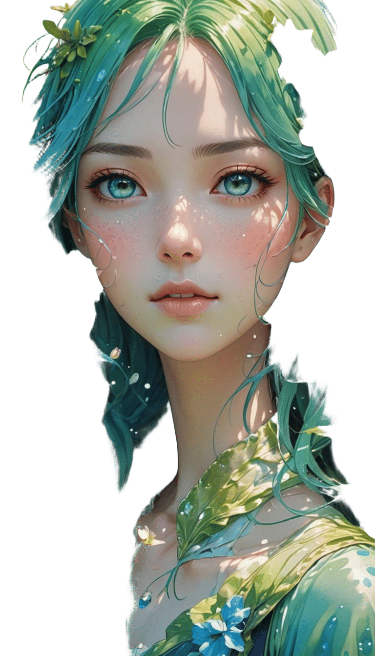 Anime Girl in Meadow with Water Droplets