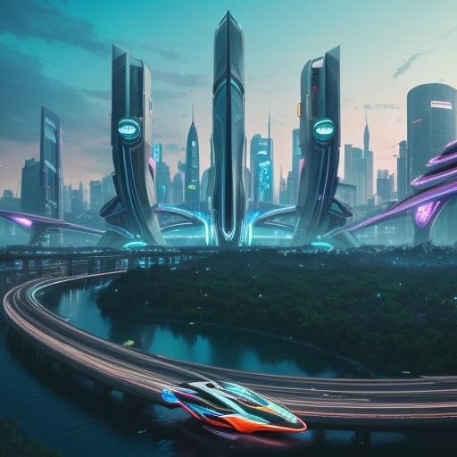 Futuristic Utopian Cityscape in Vibrant Digital Art