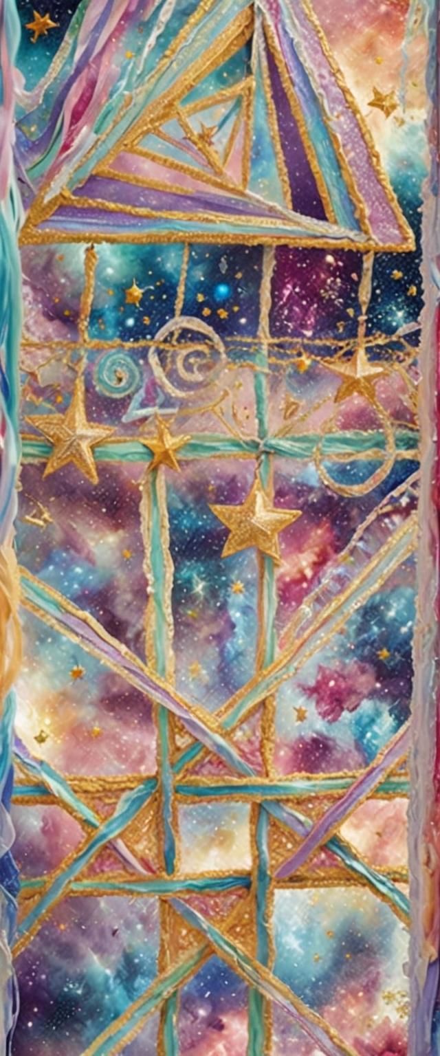 Celestial Star Art with Ribbons and Planets