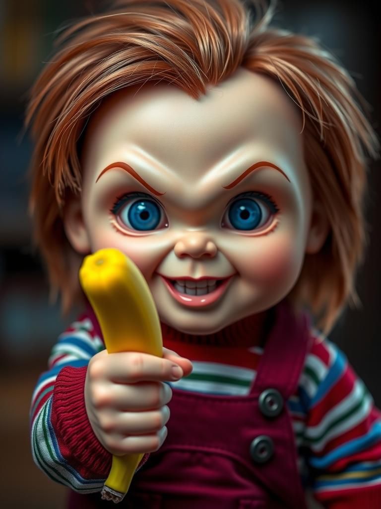 Adorable Chucky Chibi Portrait with Banana