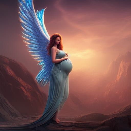 Pregnant Angel in Detailed Matte Painting