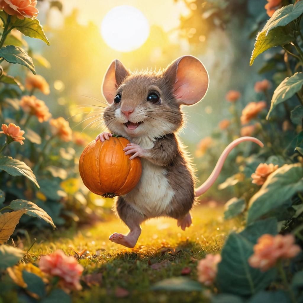 Mouse and Gourd in Miyazaki-Inspired Anime Style