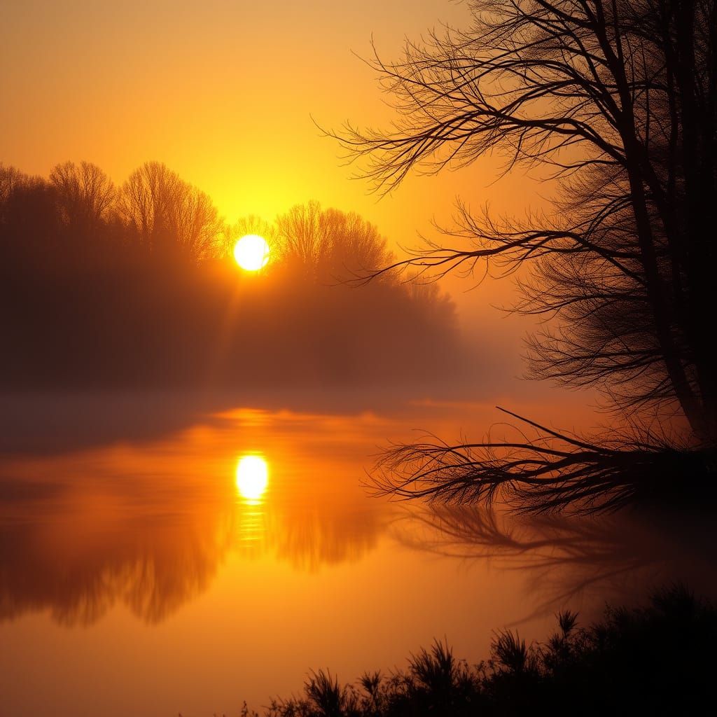 Sunrise Golden Hour Fantasy Landscape: Hyperdetailed Art