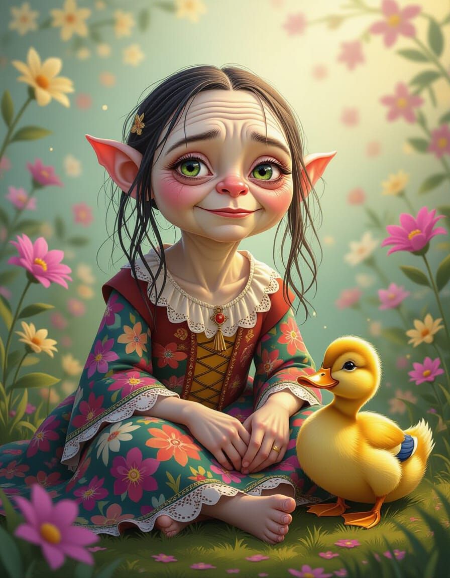 Gollum in Patchwork Dress with Duck