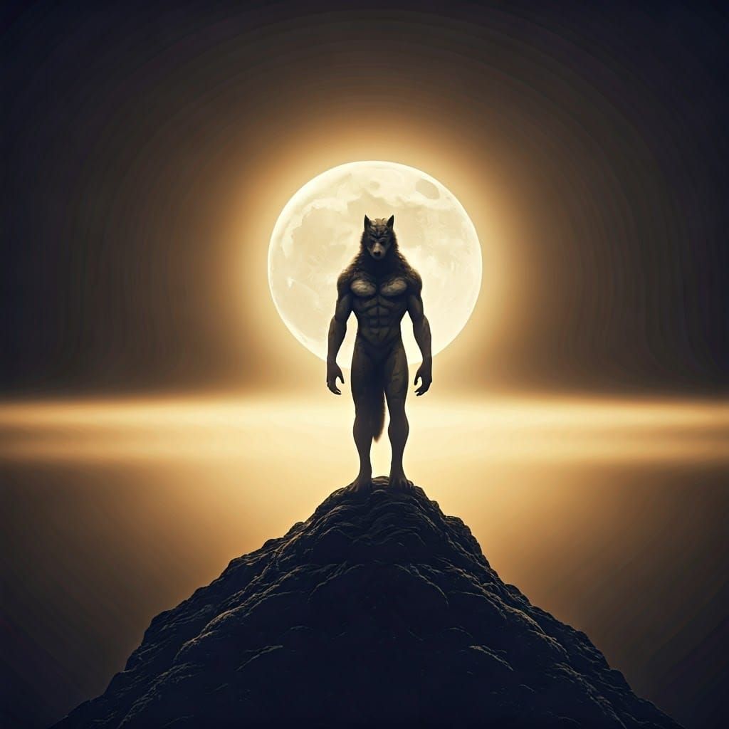 Werewolf on Misty Peak in Cinematic Style