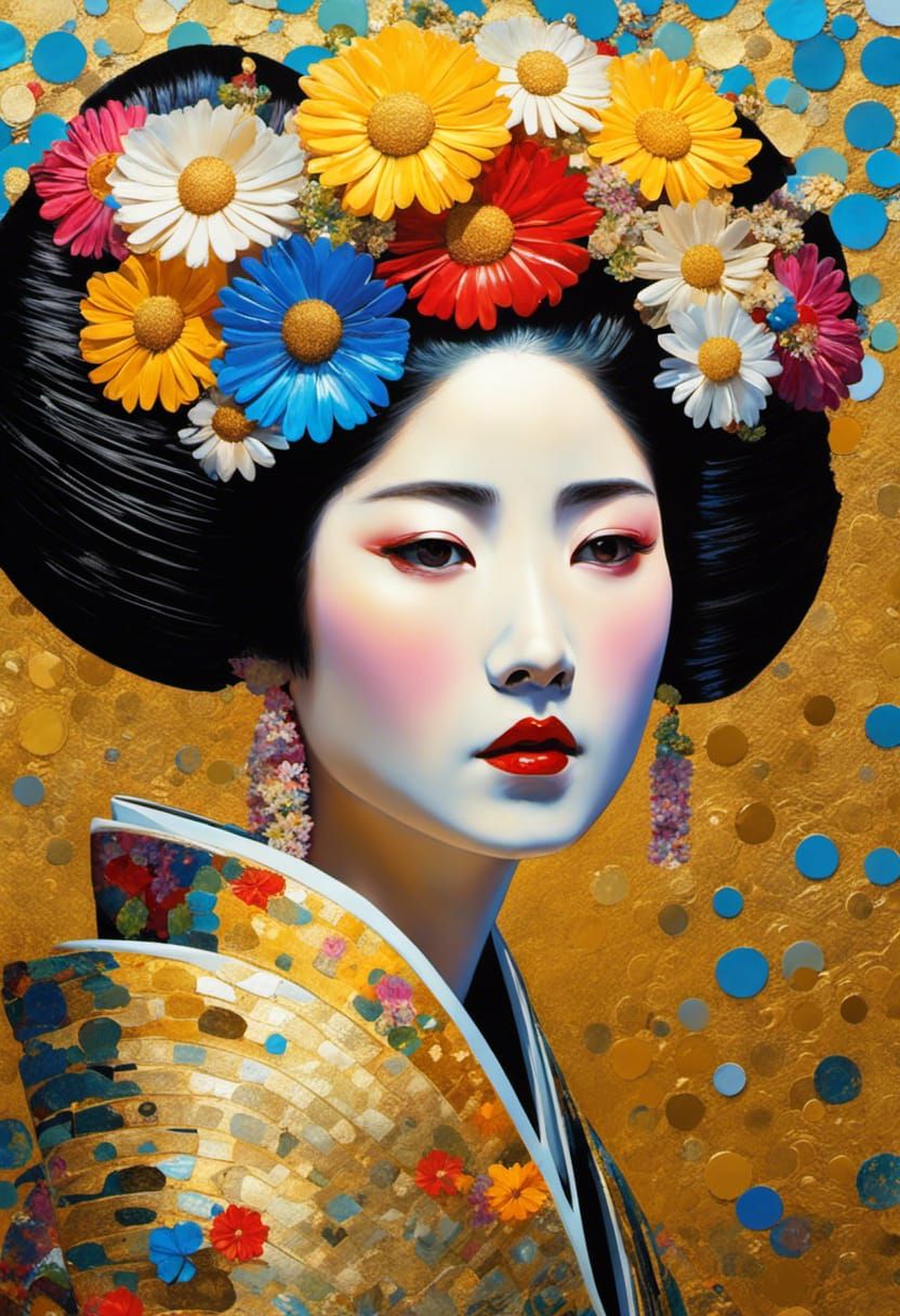 Geisha with Daisies: Neo-Impressionist Expressionist Portrai...