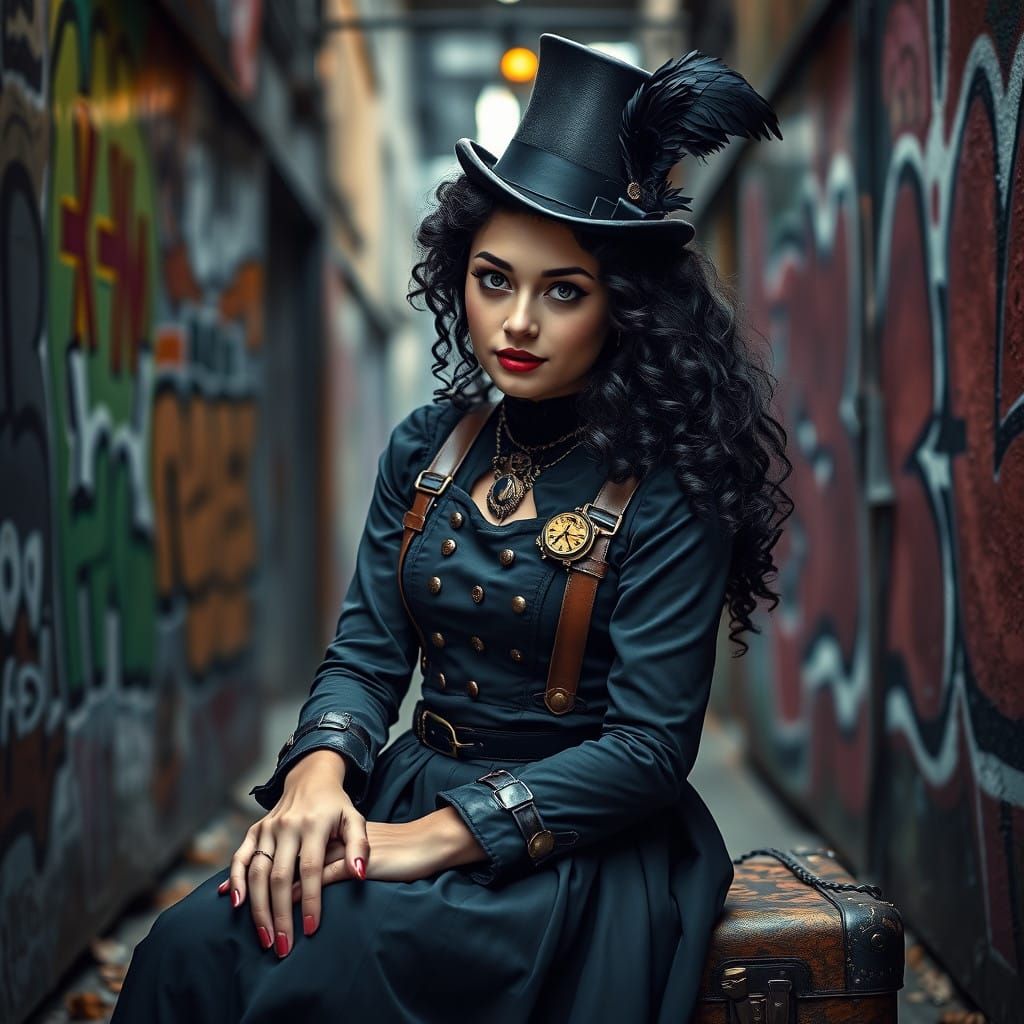 Steampunk Goth Girl with Enigmatic Smile