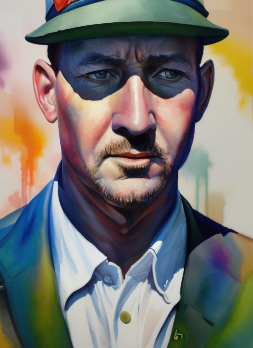 Don Bradman: Expressionist Watercolor Cricket Legend