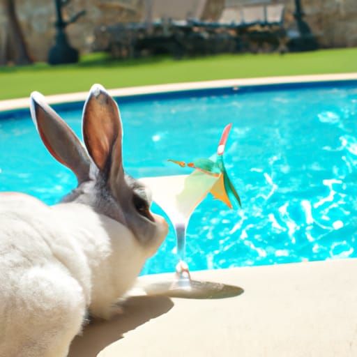 Rabbit Sipping a Margarita Poolside on Sunny Day