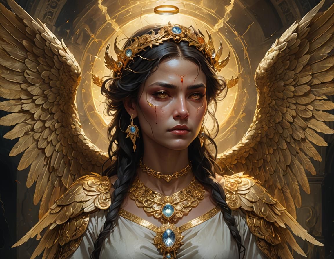 Demonic Angel Woman with Gold Jewelry