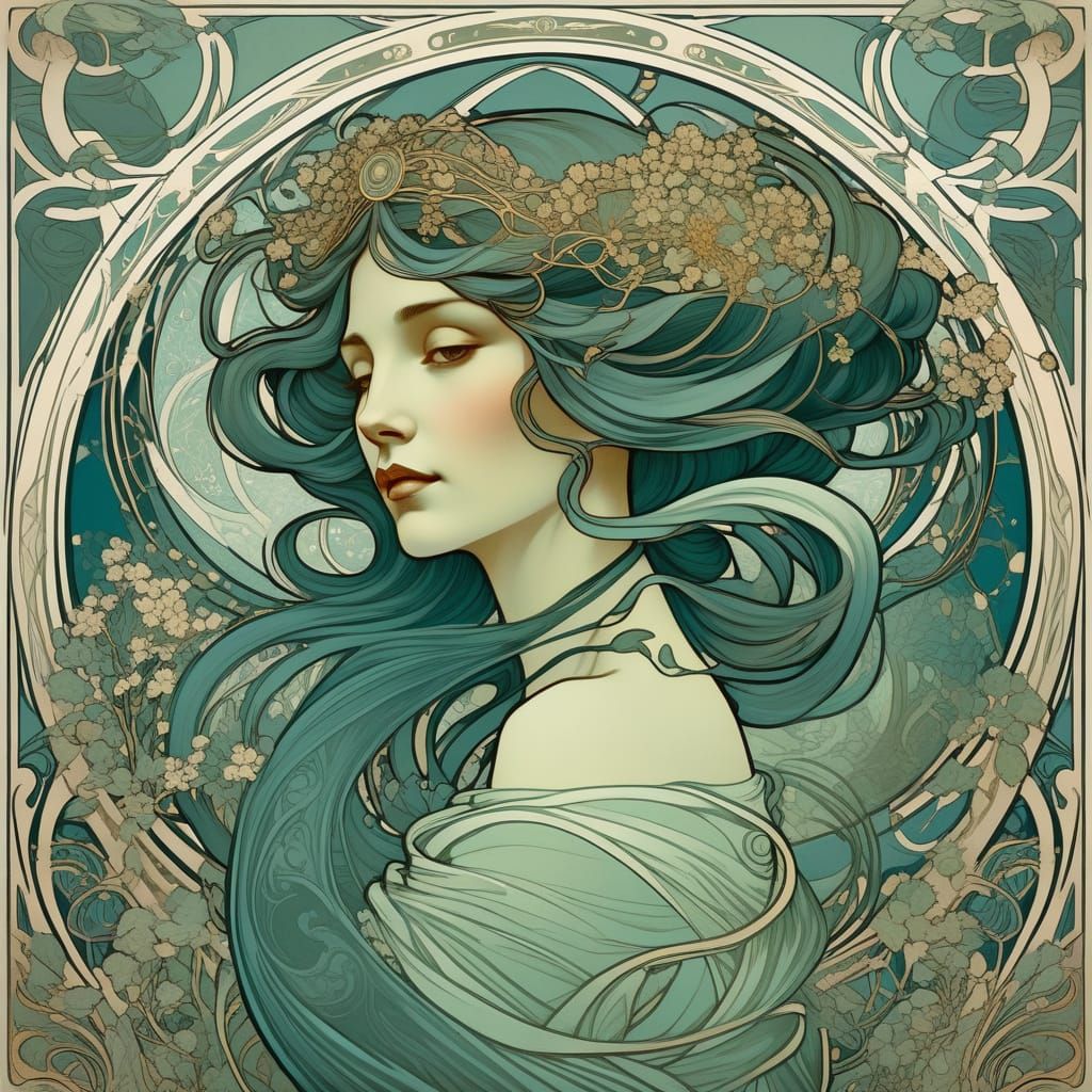 Elegant Serpentine Woman in Art Nouveau Style