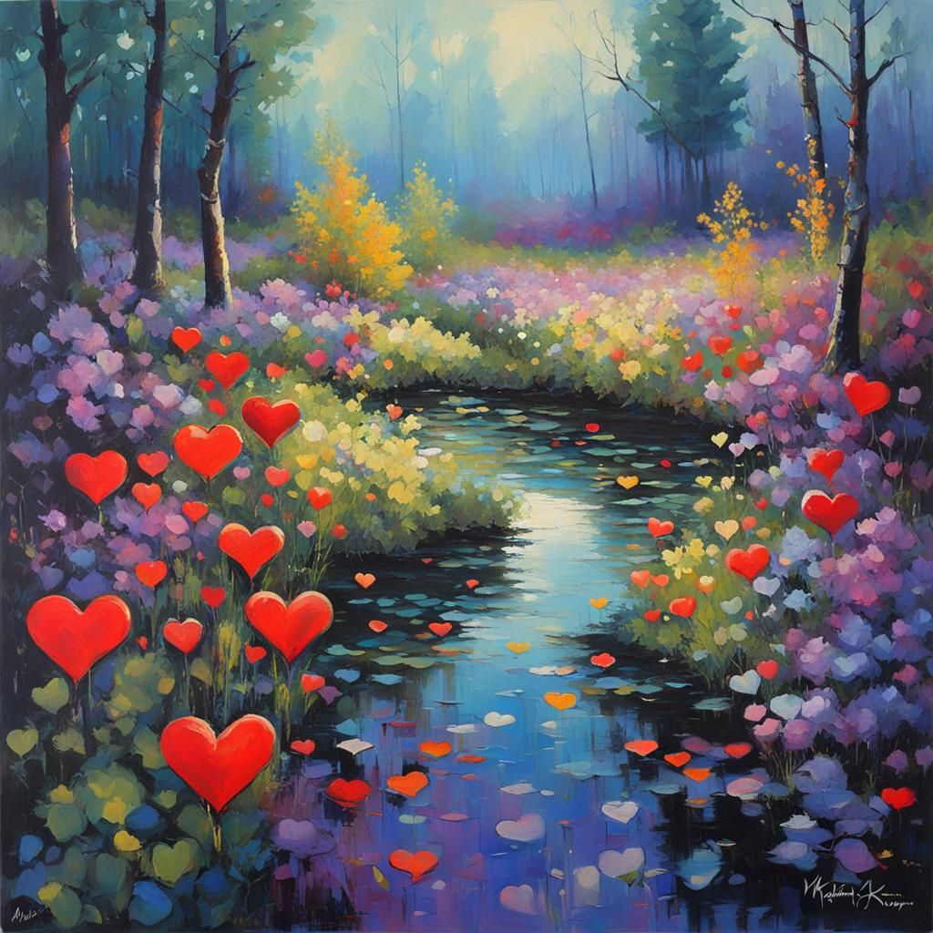 Secret Heart Garden Aurora Landscape in Acrylic Art