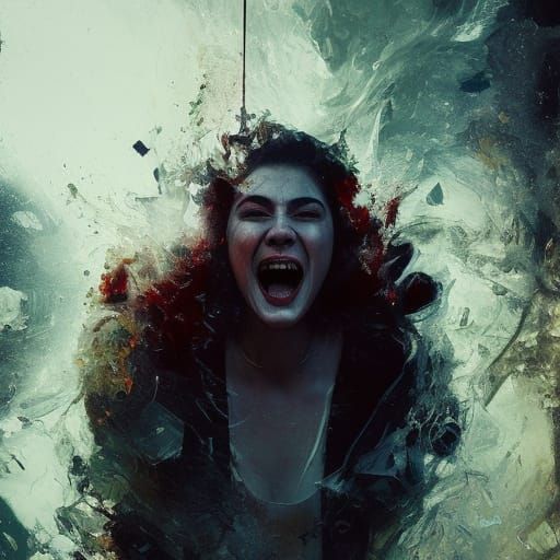 Haunted Lunatic Woman Portrait in Hyperrealistic Style