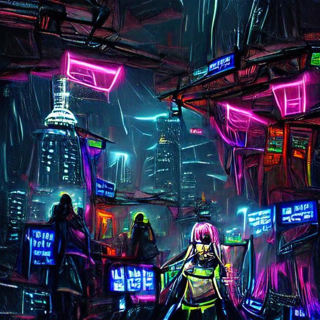 Neon-Lit Cyberpunk Cityscape at Night