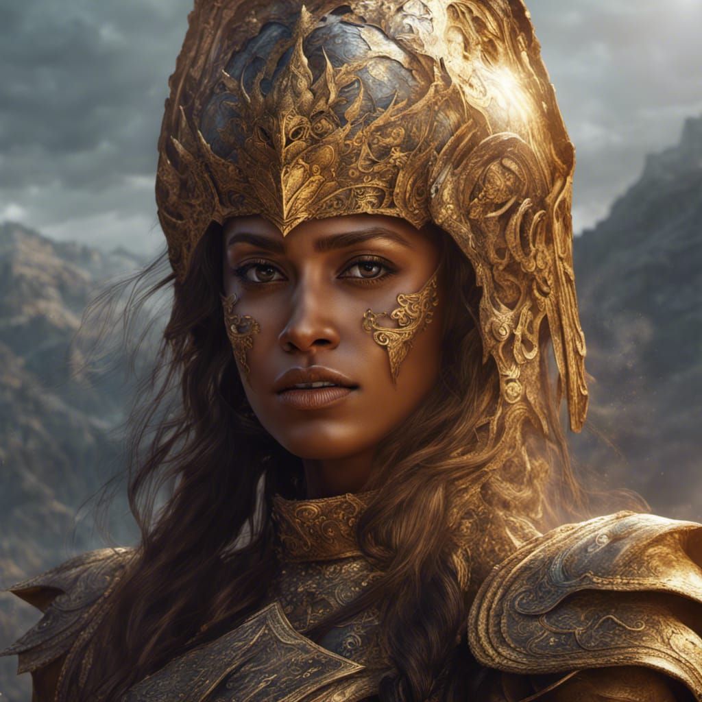 Haunted Hindu Undead Knight Portrait in Golden Armor