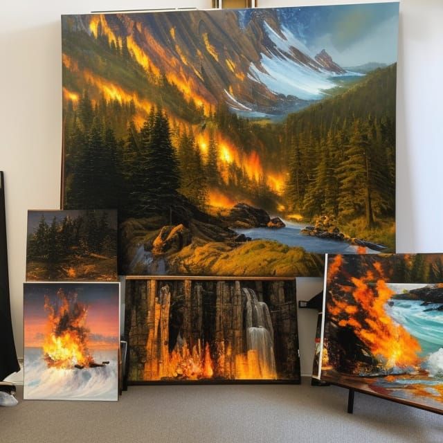 Elemental Forces: Fire and Water Oil Painting