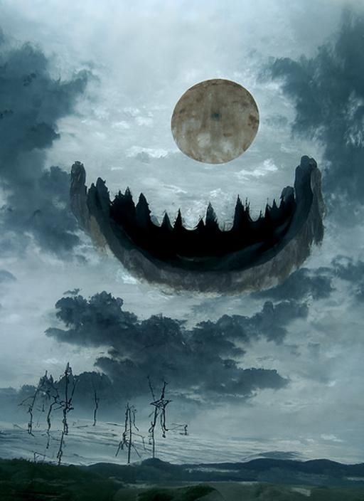 Horrific Smiling Full Moon in Gothic Horror Style
