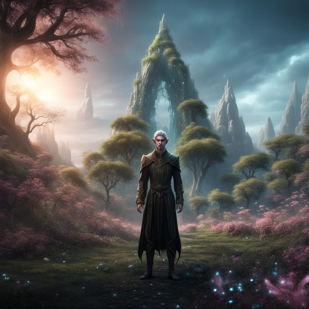 Mystical Elf in Magical Land: Detailed Matte Painting