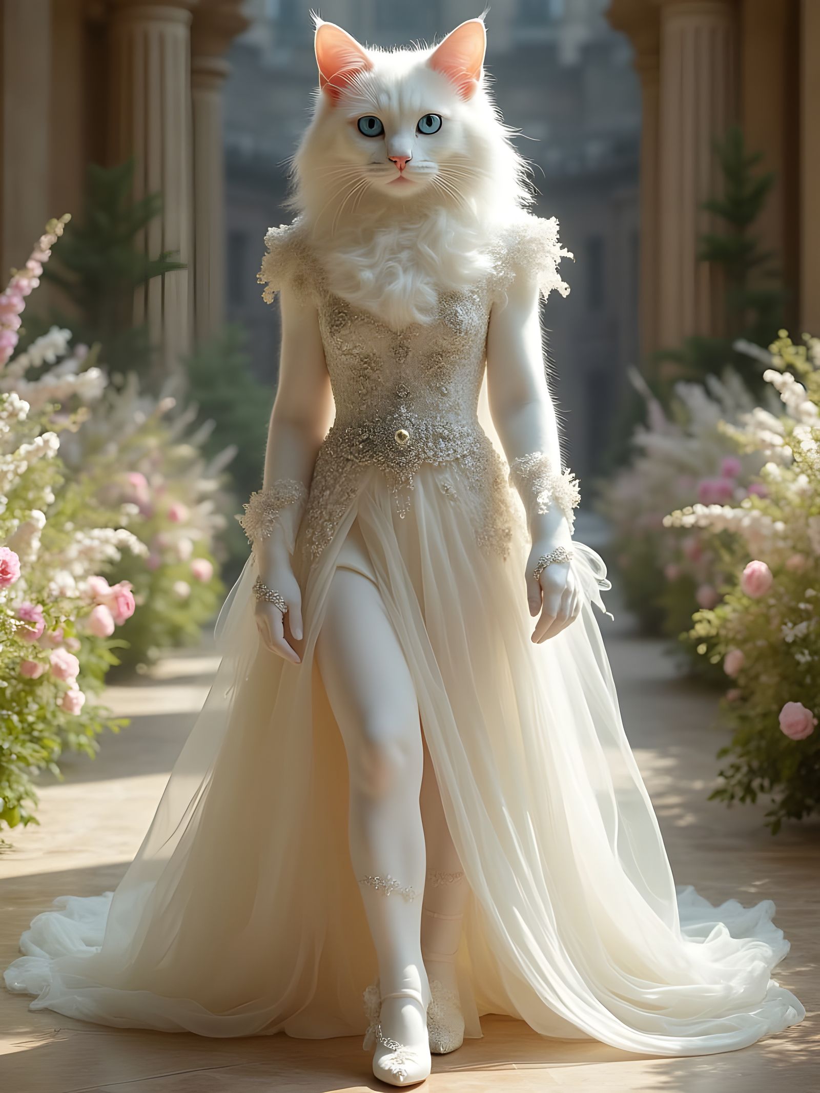 Regal Feline Couture in a Grand Castle