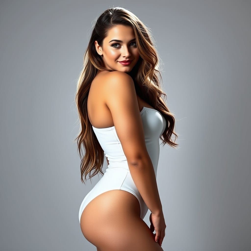 Confident European Woman in White Swimsuit