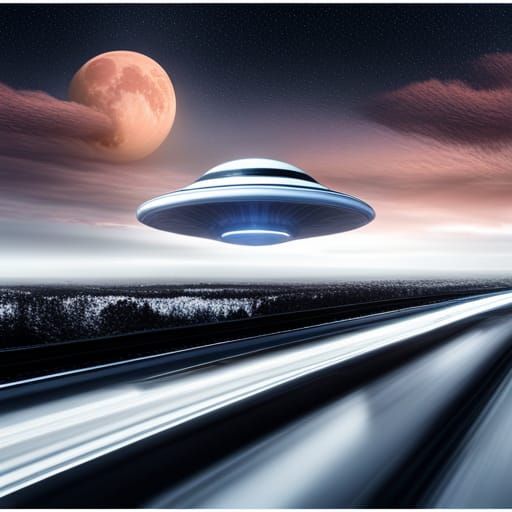 UFO Landing on Highway in Detailed 3D Art