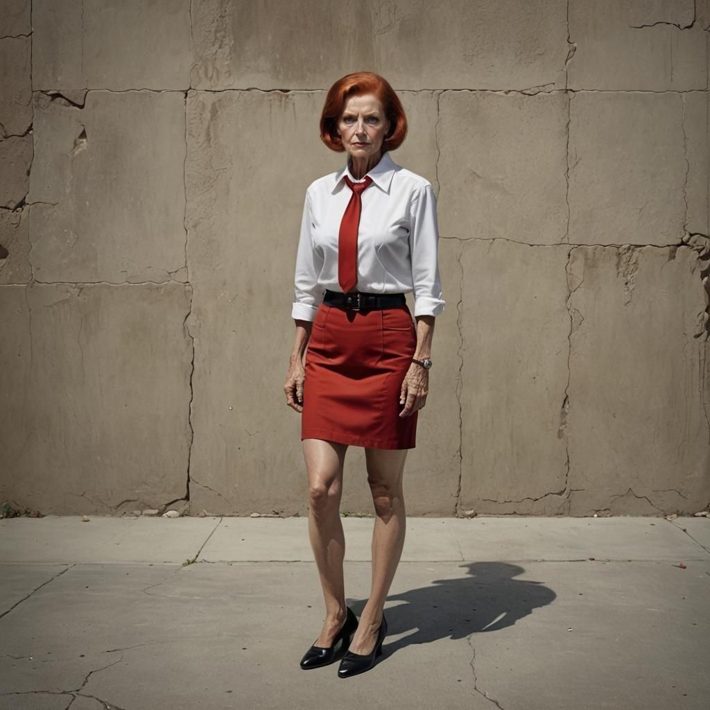 Sinister Redhead Spy in Red Mini Skirt