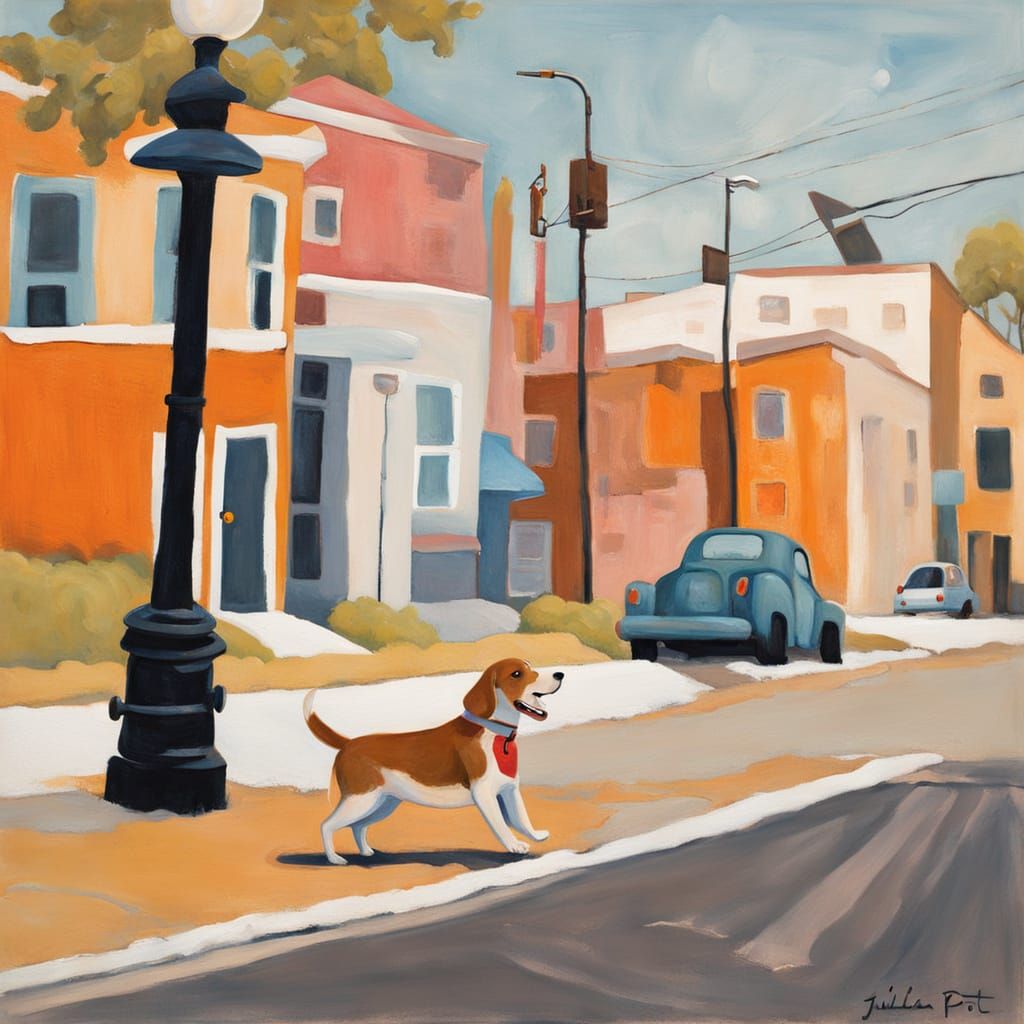 Dog Lifts Leg on Hydrant in Whimsical Street Art