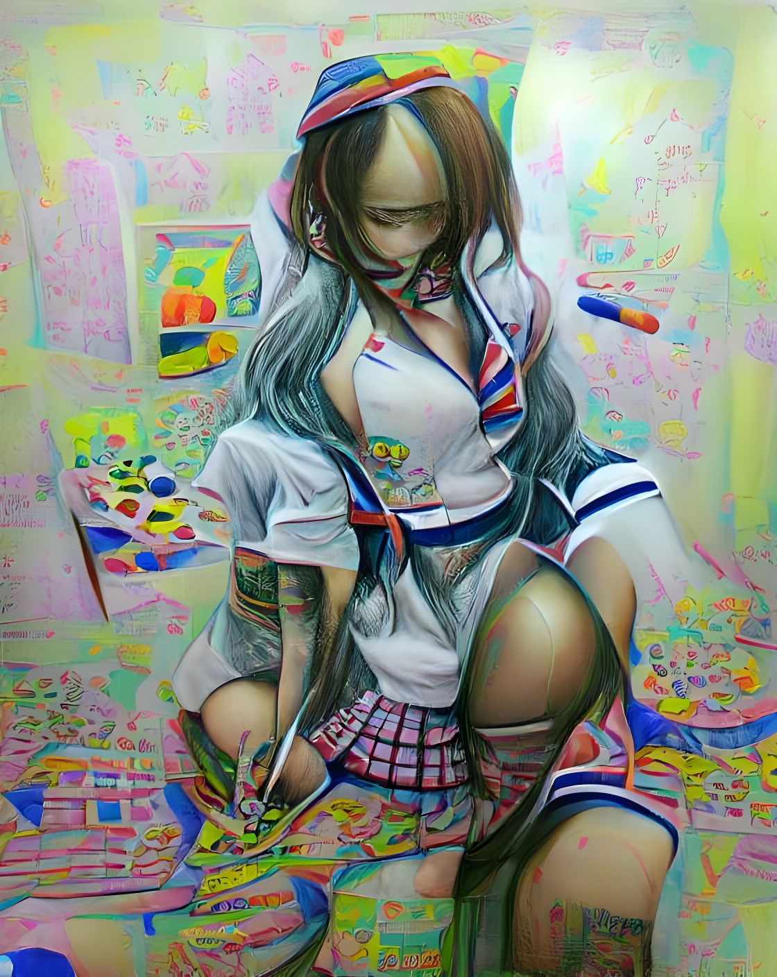 Schoolgirl in Pop Art Style Pastel Drawing