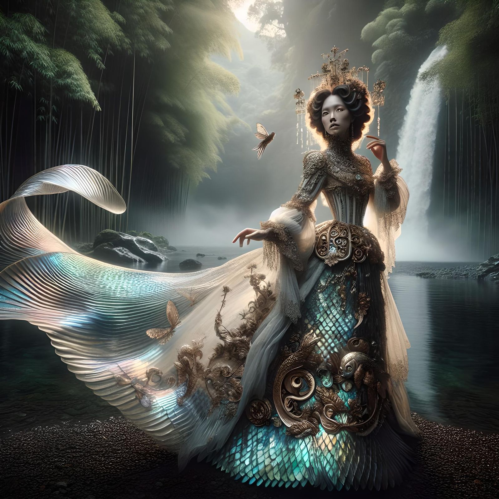 Victorian Lady in Iridescent Fish Skin Dress
