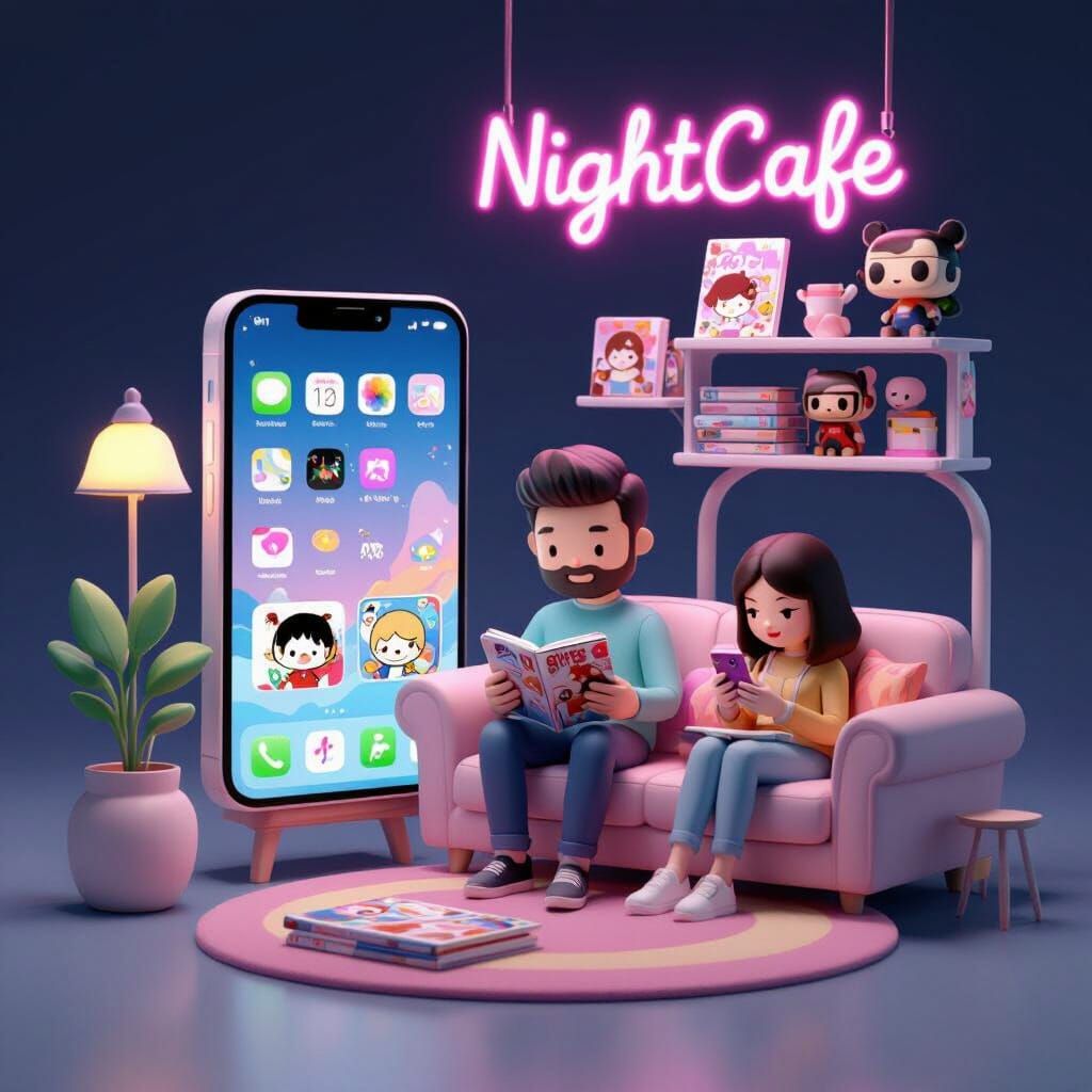 Cozy iPhone Scene: Kawaii 3D Illustration