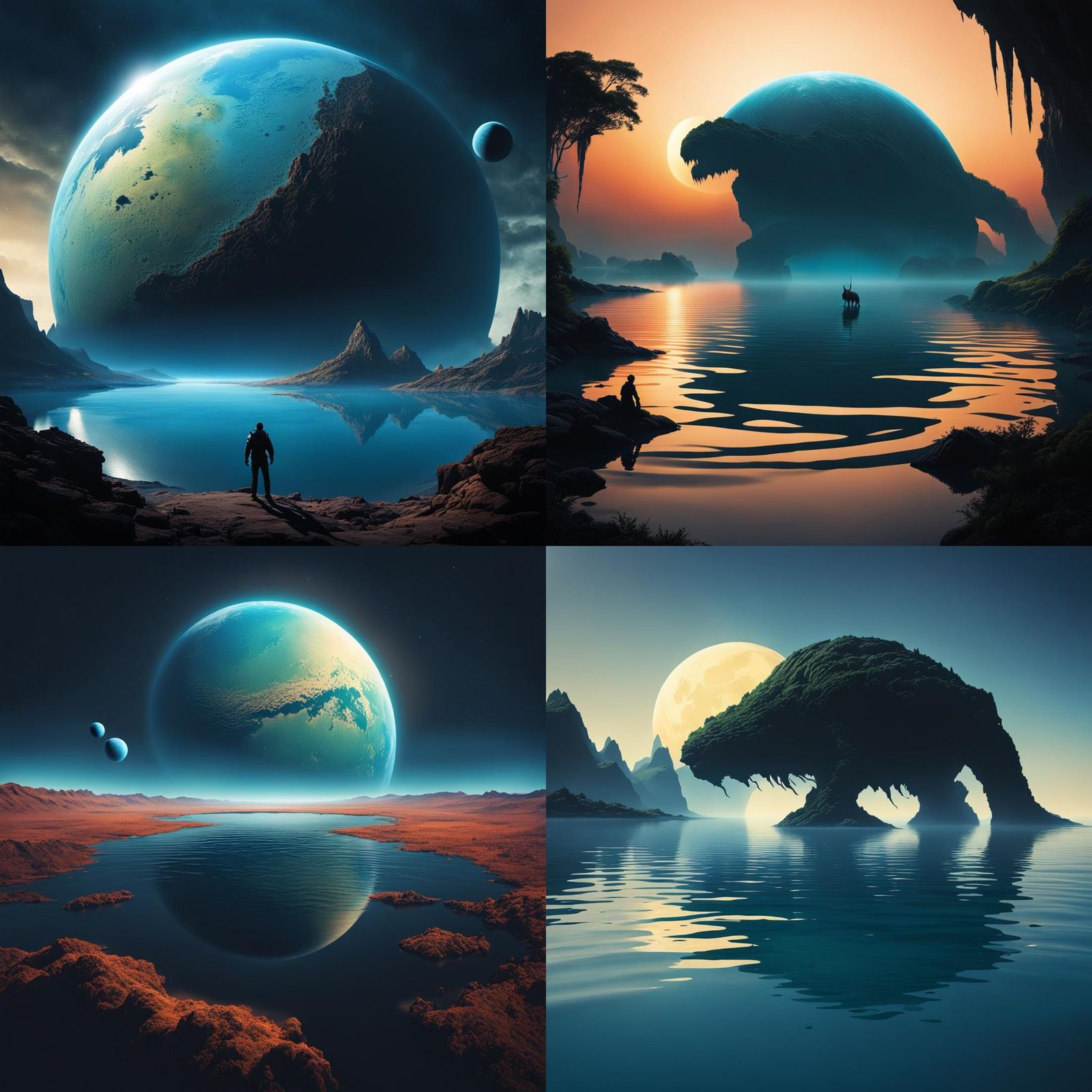 Water Planet with Shadow of Giant Creature