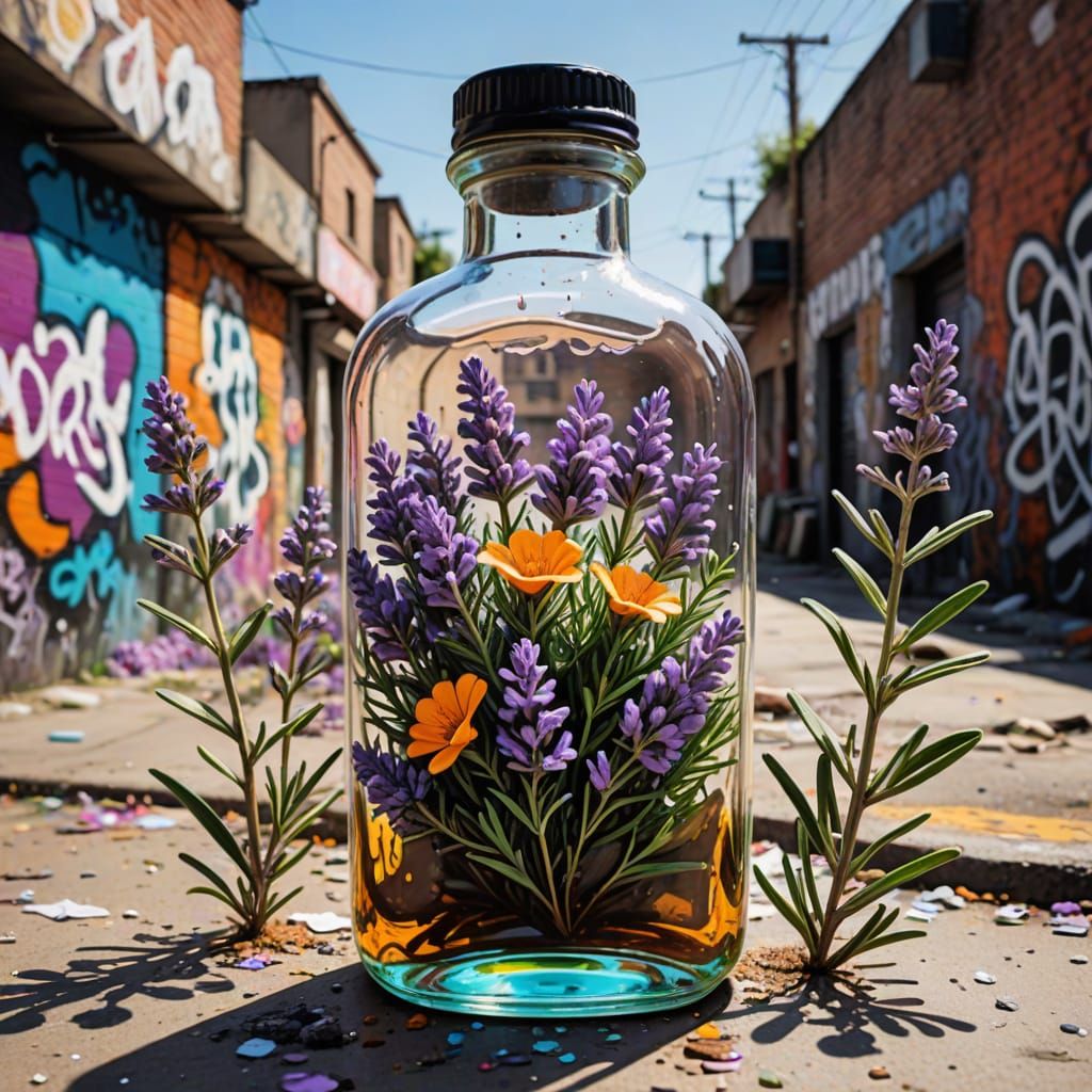 Graffiti Art of Man in Lavender Field with Urban Twist