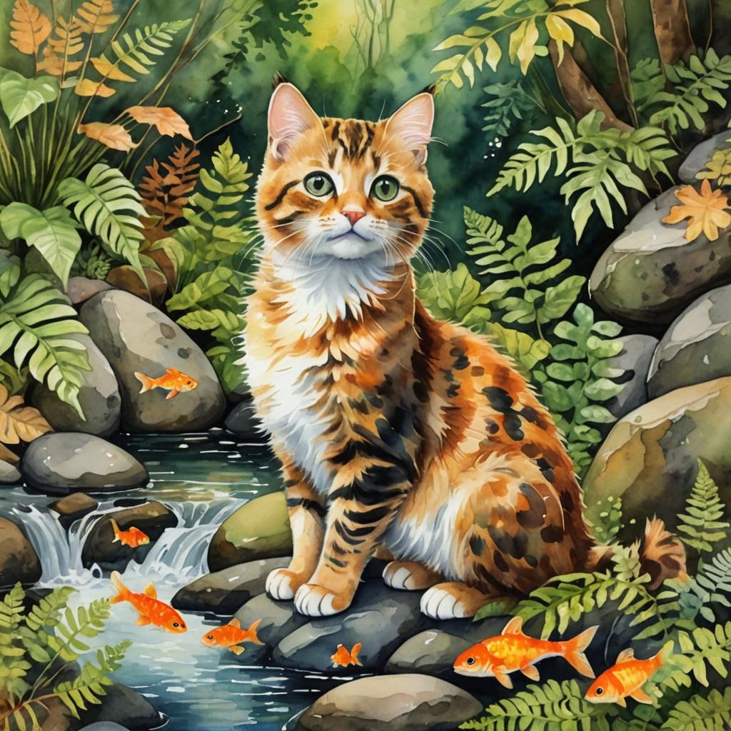 Golden Kitten by Brook in Whimsical Watercolor