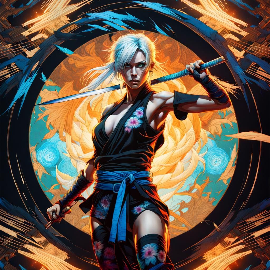 Platinum Blonde Ninja in Midnight Japanese Setting